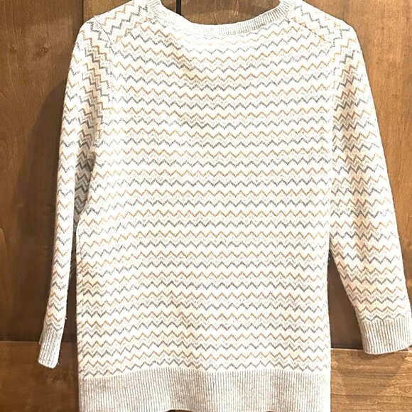 J CREW CASHMERE V-NECK CHEVRON PRINT SWEATER MEDIUM - Picture 2 of 5